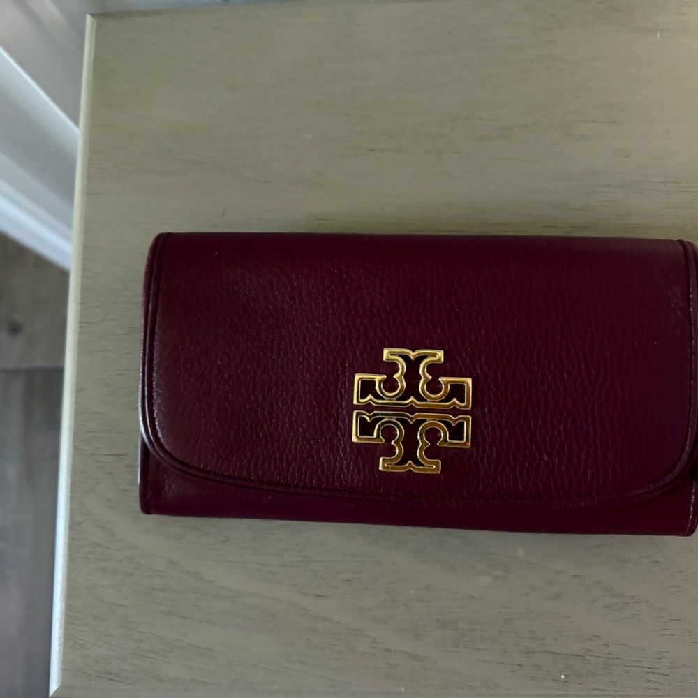 Tory Burch Burgundy Wallet with Gold Logo
